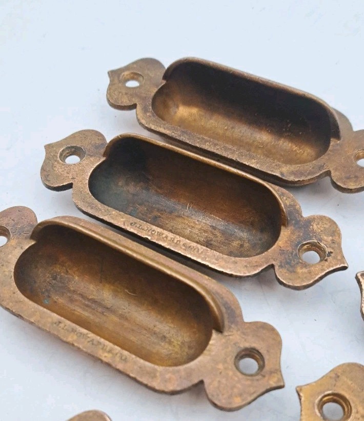 Antique Recessed Window Sash Lifts Pulls Cast Brass Old Vintage Hardware Lot 7