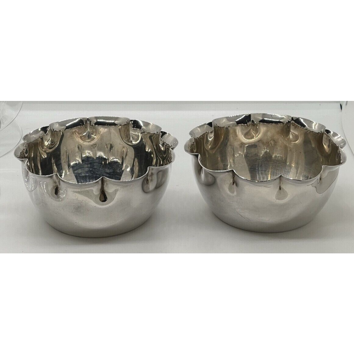 2 Winsor Bishop Norwich Silverplate Bowl Lobed Scalloped Edge Vtg ANTIQUE 4.5”