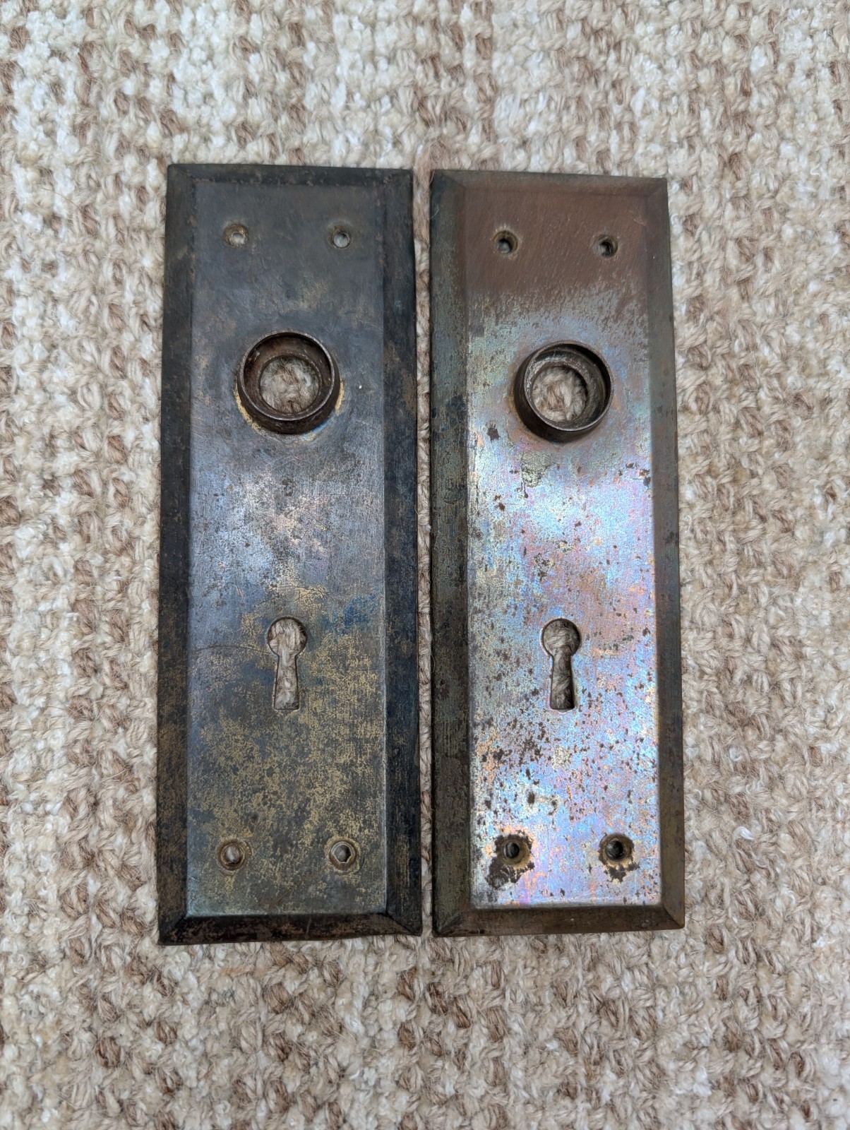 Pair 2 3/16″ x 7 1/8″ Antique Stamped Steel Door Knob Plates