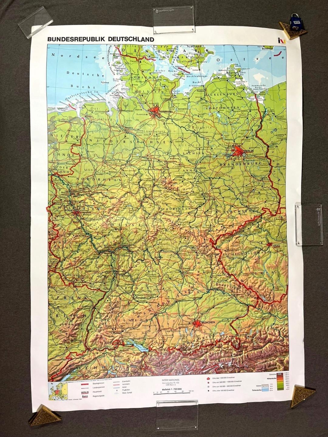 VTG Big Germany Wall Map 1990 Unification Poster 55×39 Deutschland BRD Europe