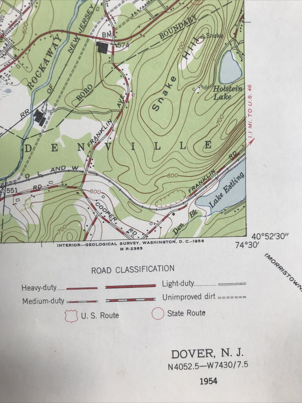 Dover New Jersey USGS Map NJ 1955 Picatinny Arsenal Wharton Rockaway ￼
