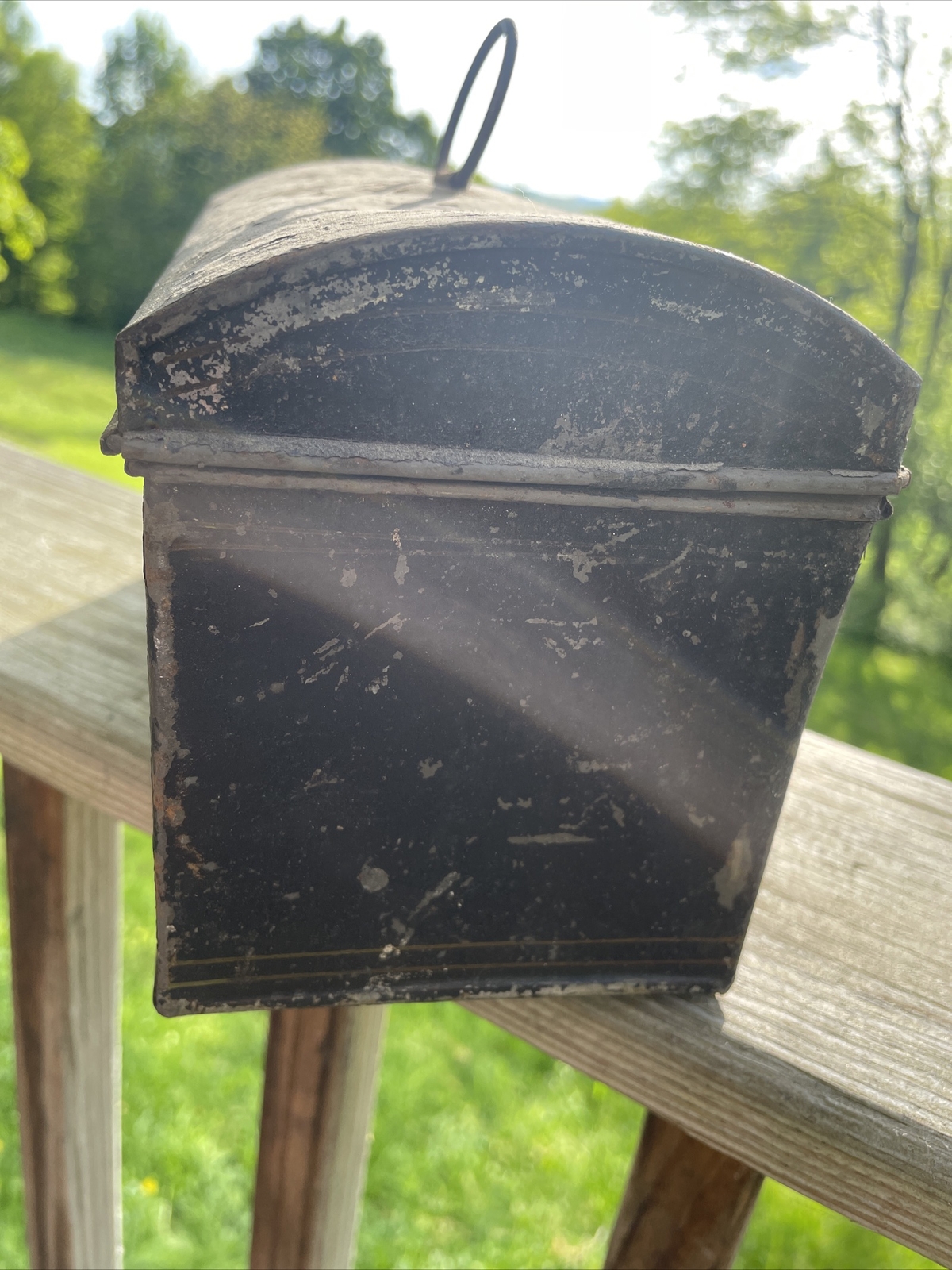 Primitive Antique Tin Toleware Painted Decorated Box 1800s 9x7x4