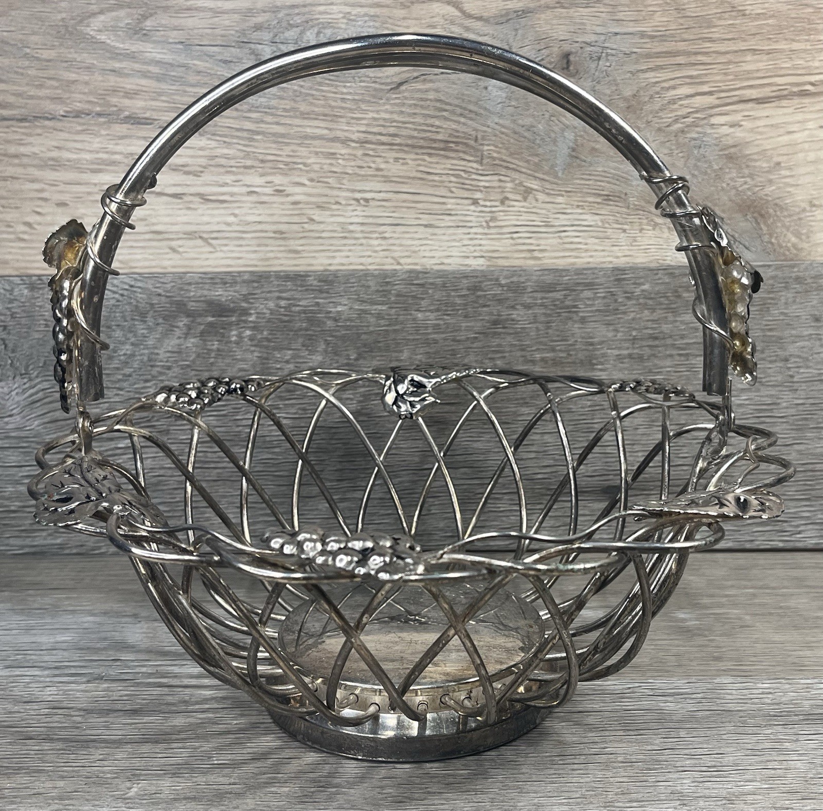 GODINGER Silver Grapevine Basket 11″ Decorative Woven Barware Plated Base Metal