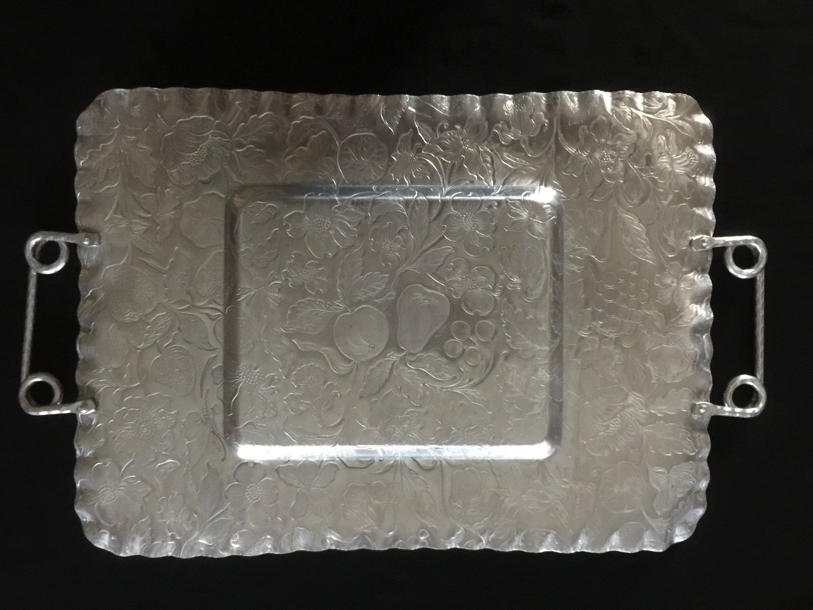 Large Antique Art Deco~Retro SERVING TRAY Aluminum Hammered Tray w Insert & Lid