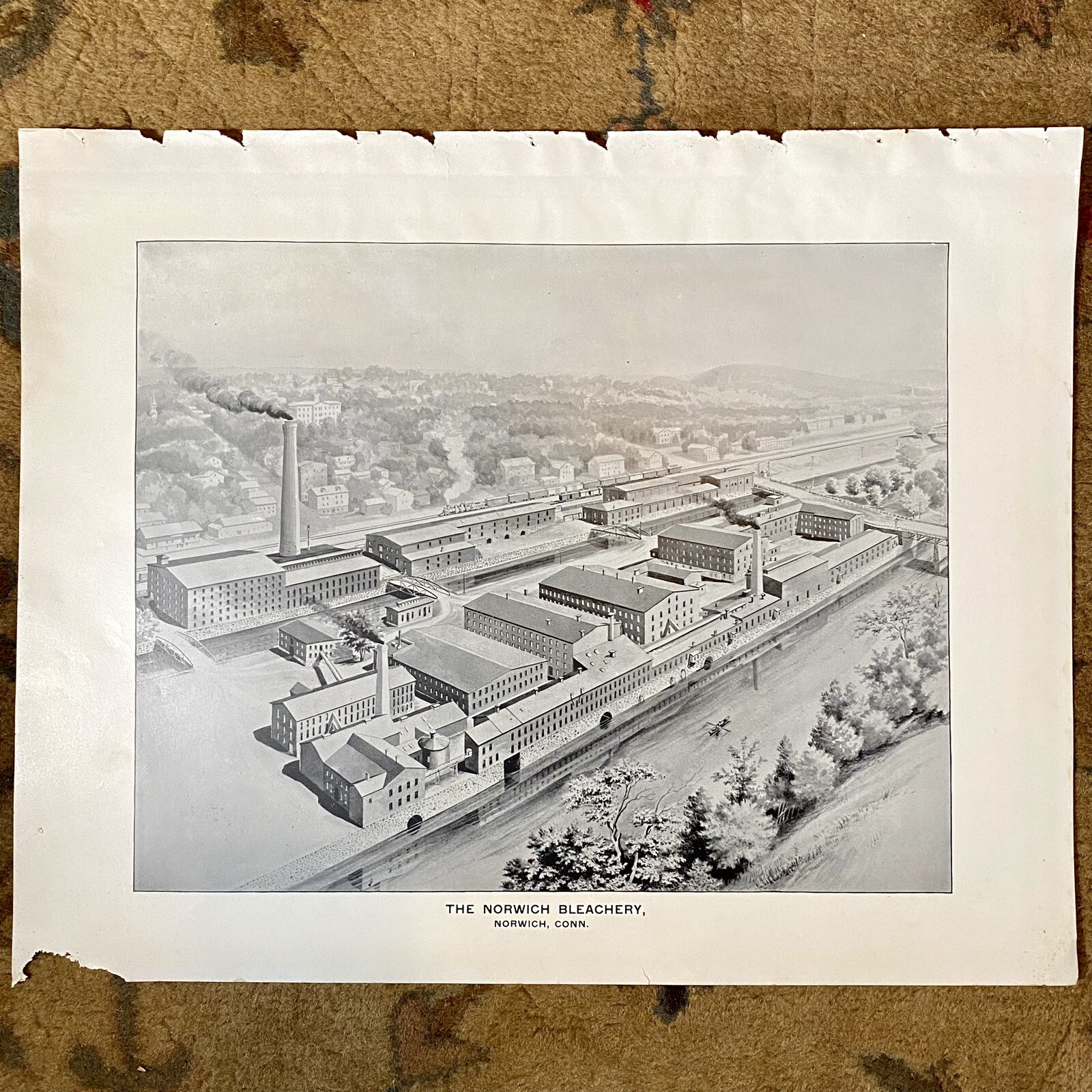 Antique 1893 Norwich Bleachery Connecticut Old CT Factory D. H. Hurd Art Print