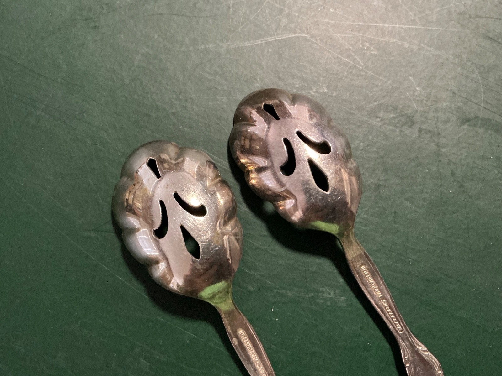 International Silver Silver-plate “Interlude” Pierced Shell Sugar Spoon Lot of 2