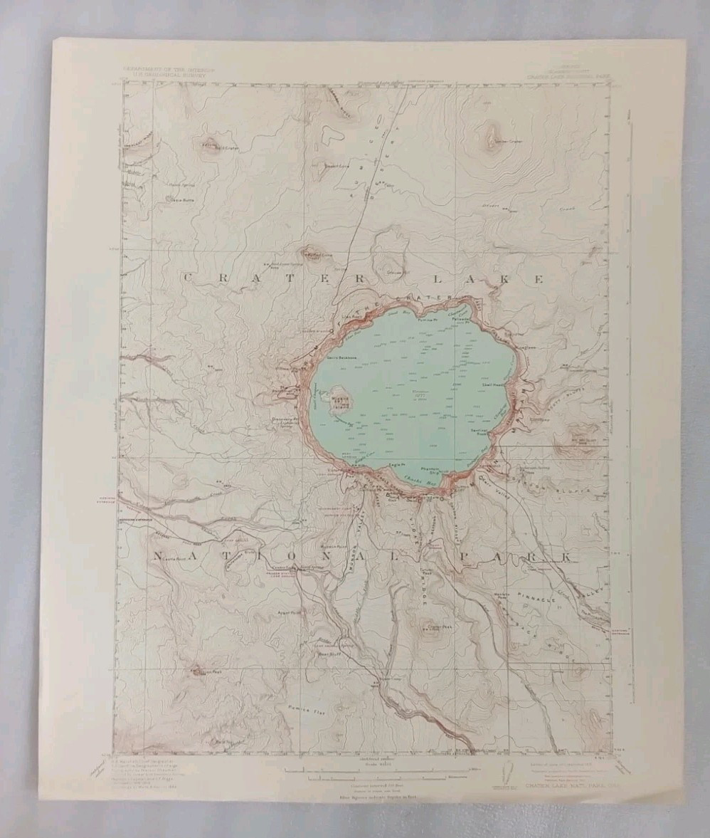 VINTAGE CRATER LAKE NA PARK OREGON GEOLOGICAL SURVEY TOPO MAP TOPOGRAPHICAL 1931