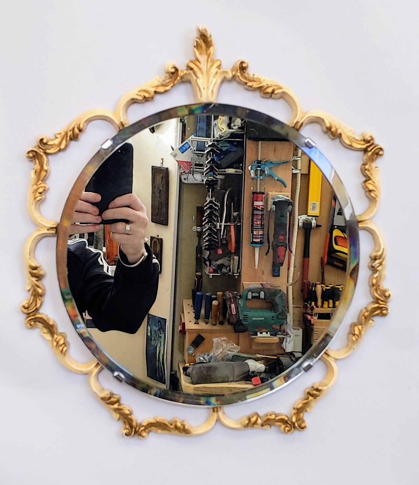 1950’s Vintage English, Peerart Rococo Baroque Bevelled glass Mirror. 40.5 cm.