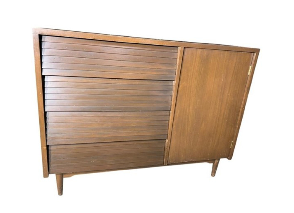VTG MCM Walnut Tambour Door Sideboard Bar Cabinet