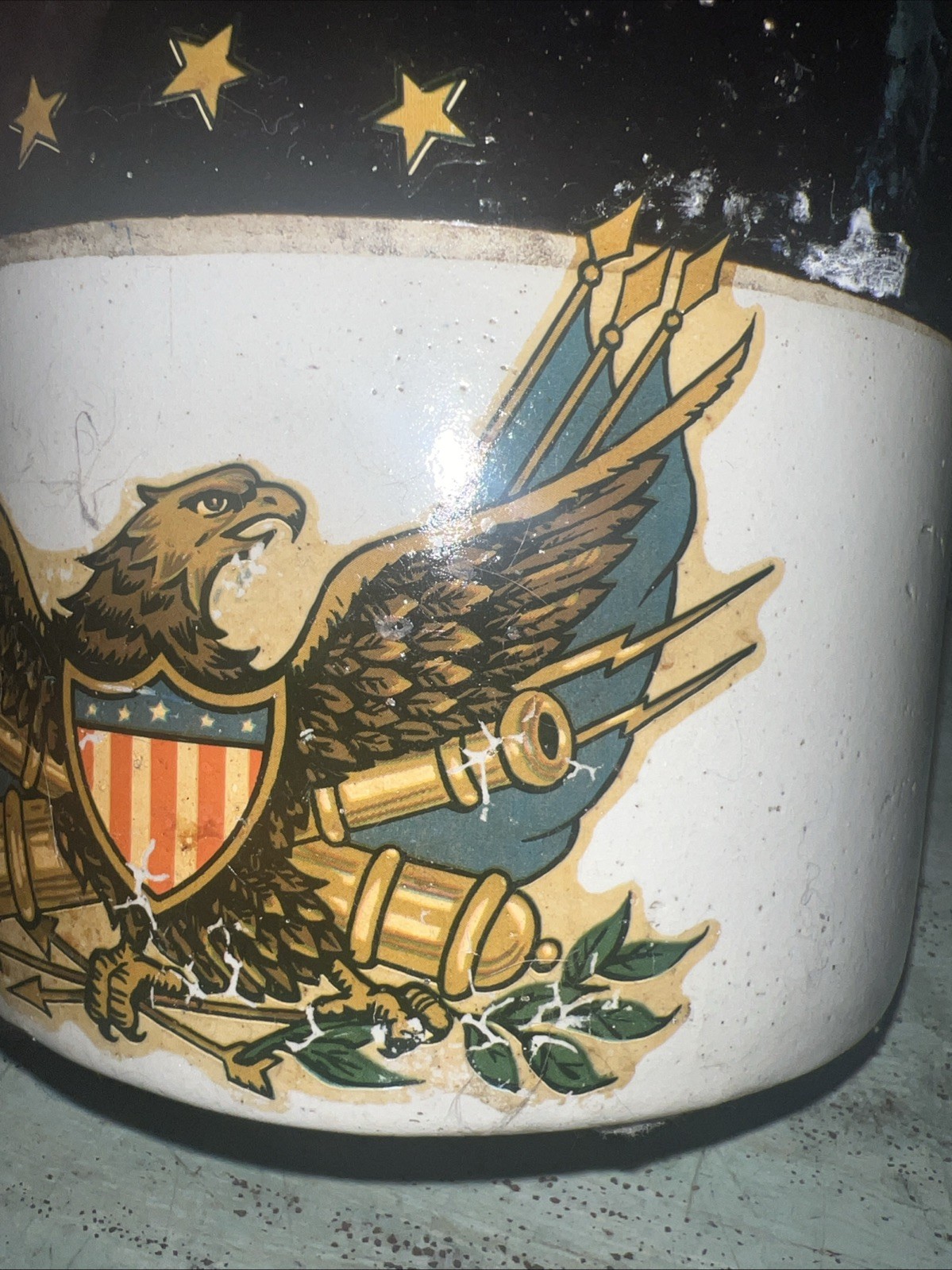Antique Primitive Patriotic Stoneware American Eagle Pottery Crock 7.5” Tall