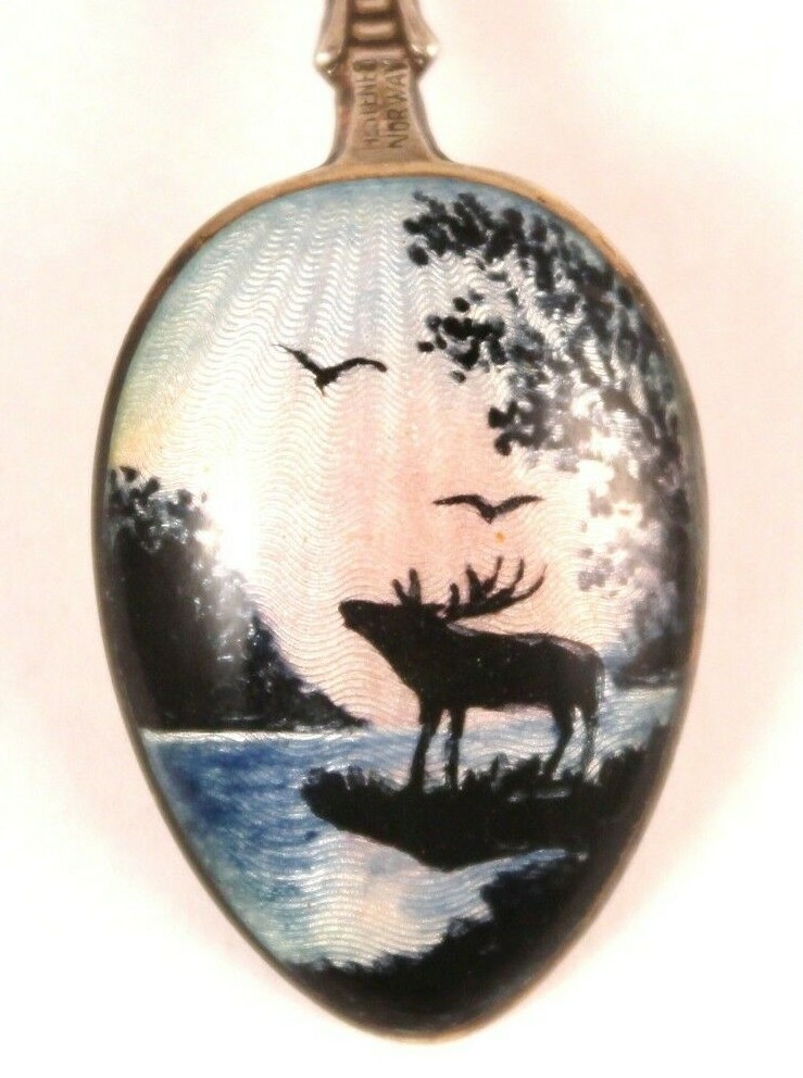 Kristian Hestenes Sterling Silver Enamel Guilloche Demitasse Spoon Norway