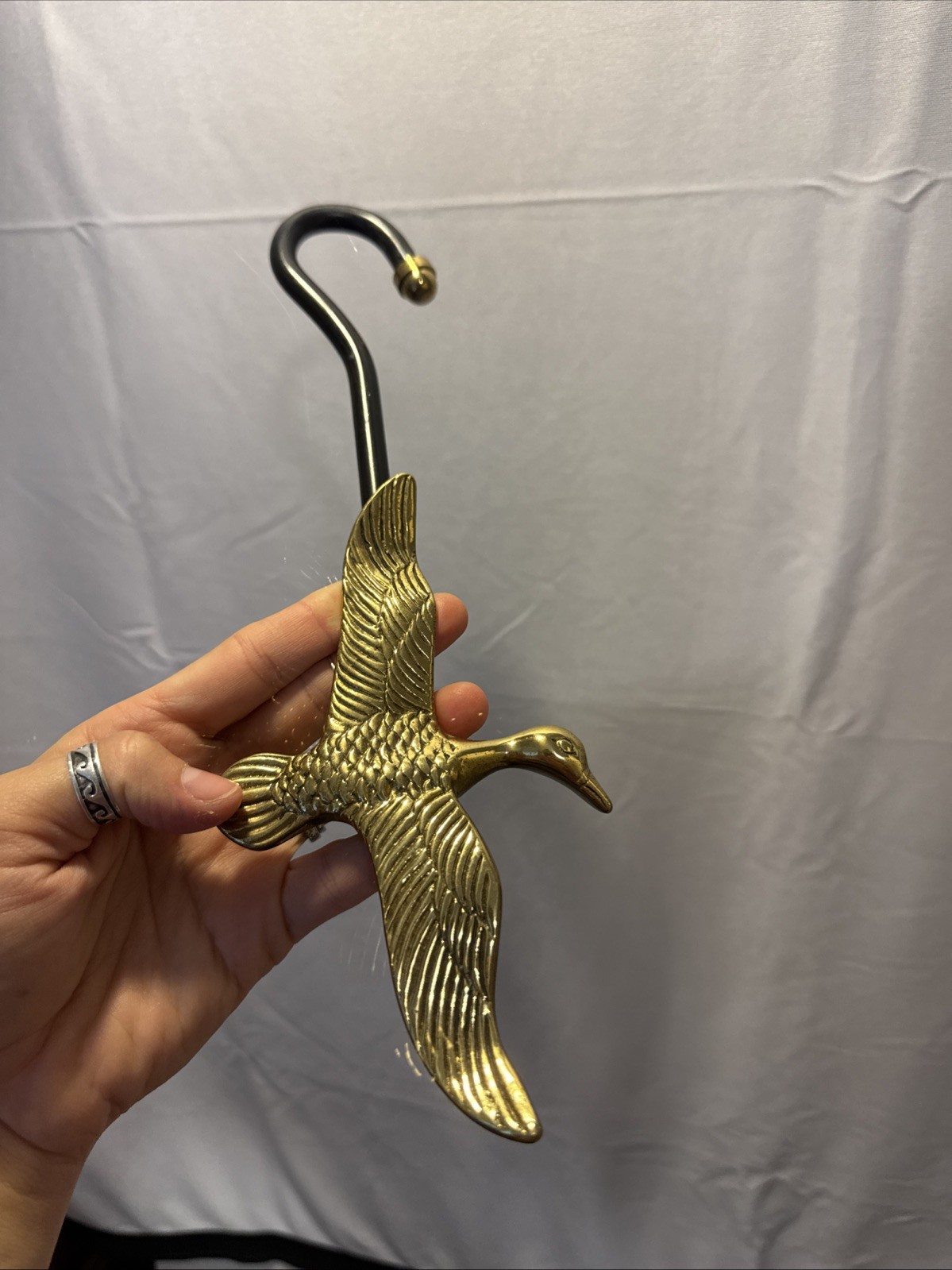 Vintage Brass Goose Mallard Duck Fireplace Damper Pull Hook Hanger 11.5″
