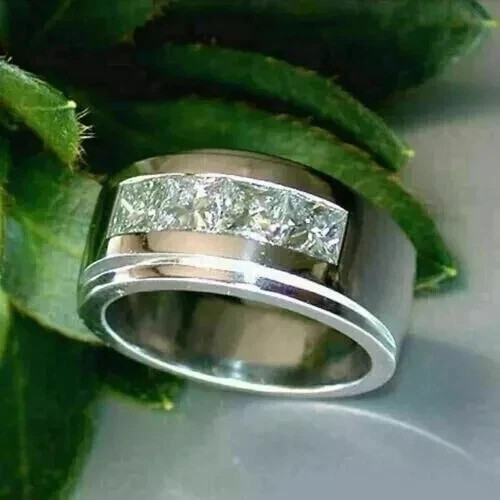 Men’s 6.00Ct Princess Cut Lab-Created 14k White Gold Plated Diamond Wedding Ring