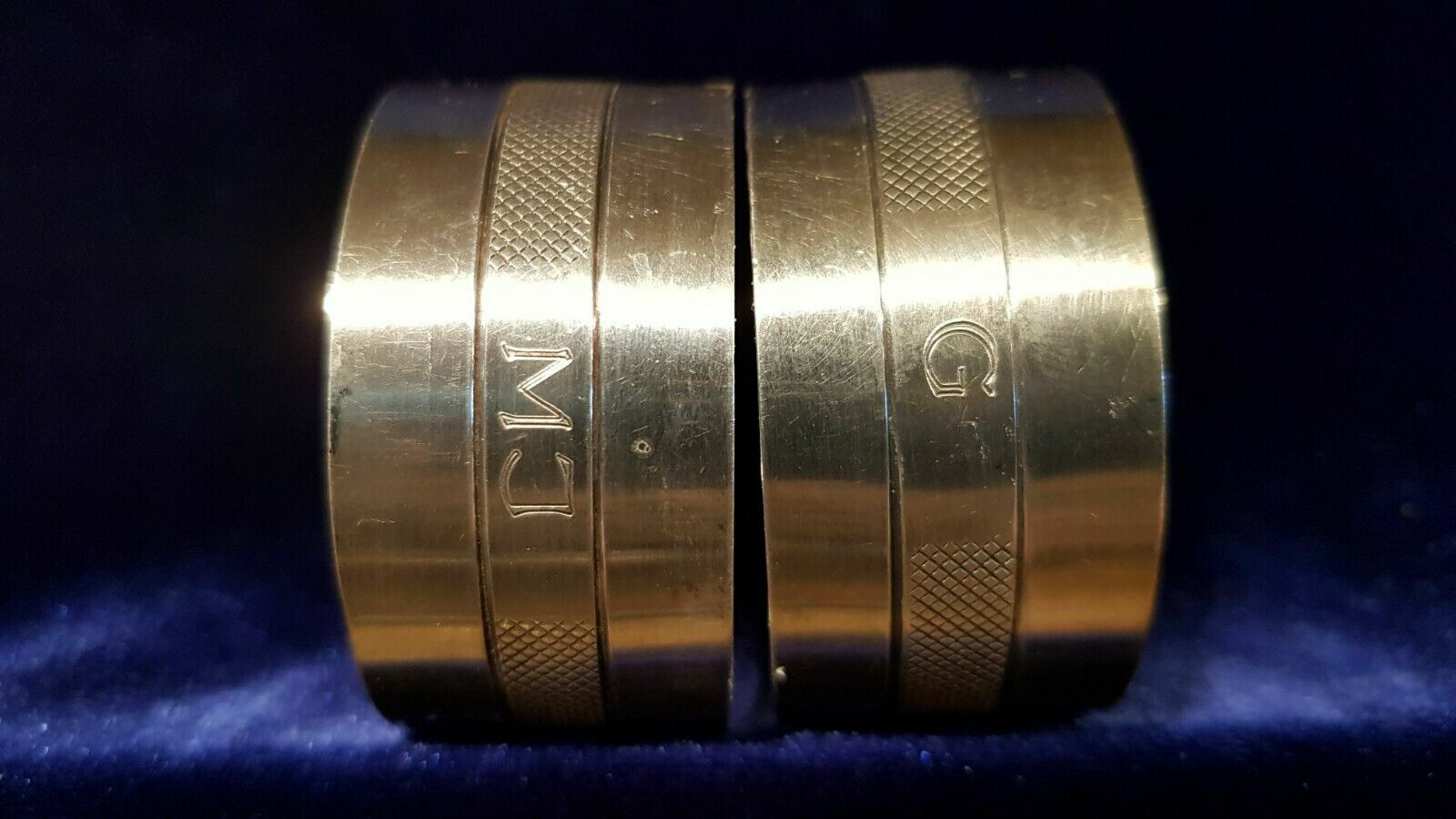 PAIR of Antique French SILVER plate napkin rings monograms MJ, G 36G