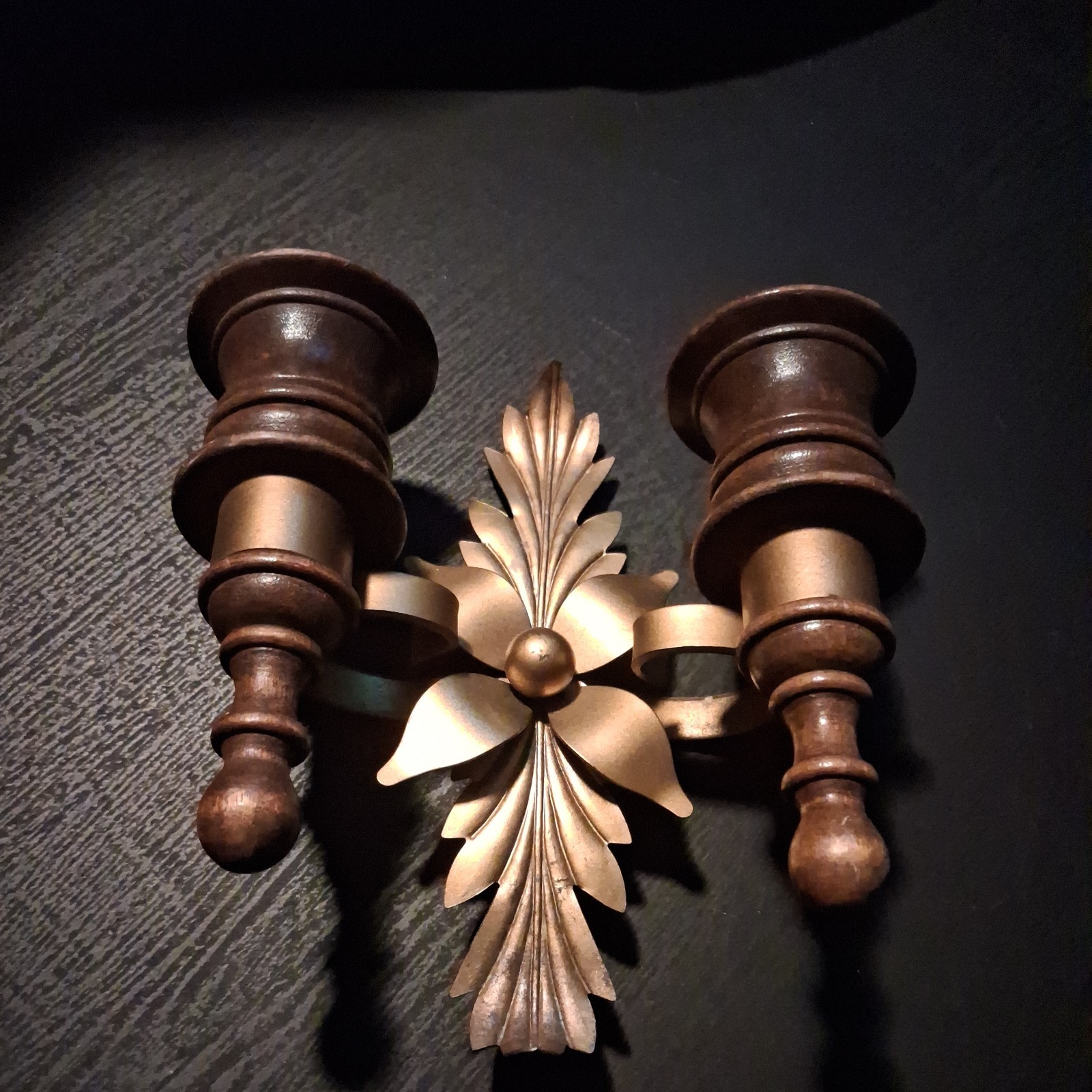 Vintage wall Sconce Candle Holder Metal Wood Wall Hanging
