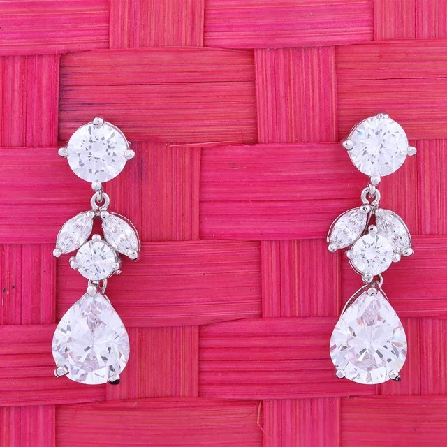 7.25 Ct Pear Cut Diamond Dangle and Drop Earrings 14K White Gold Plated