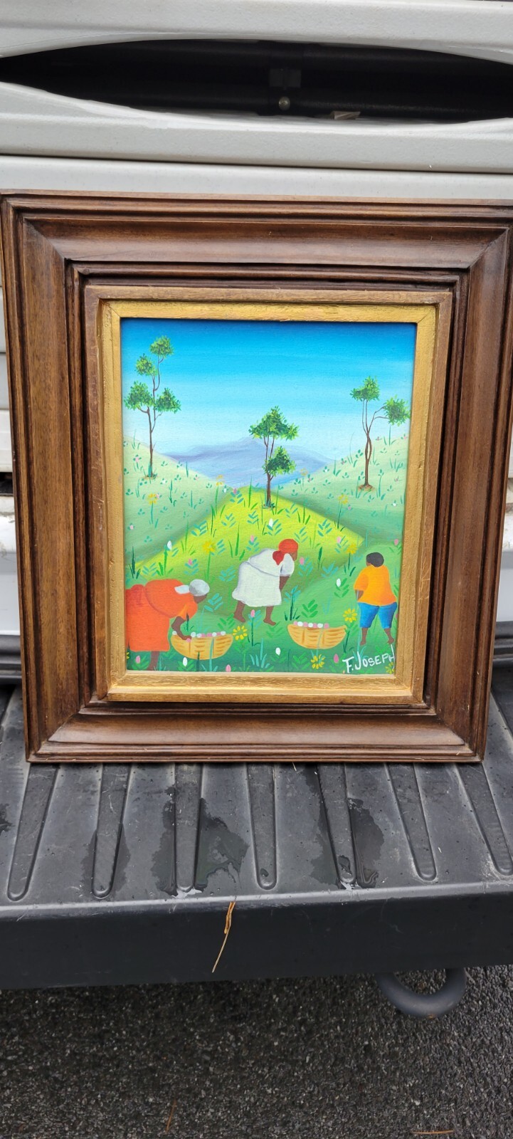 Nice Vintage decorative tropical Haitian landscape oil painting F Joseph Haiti
