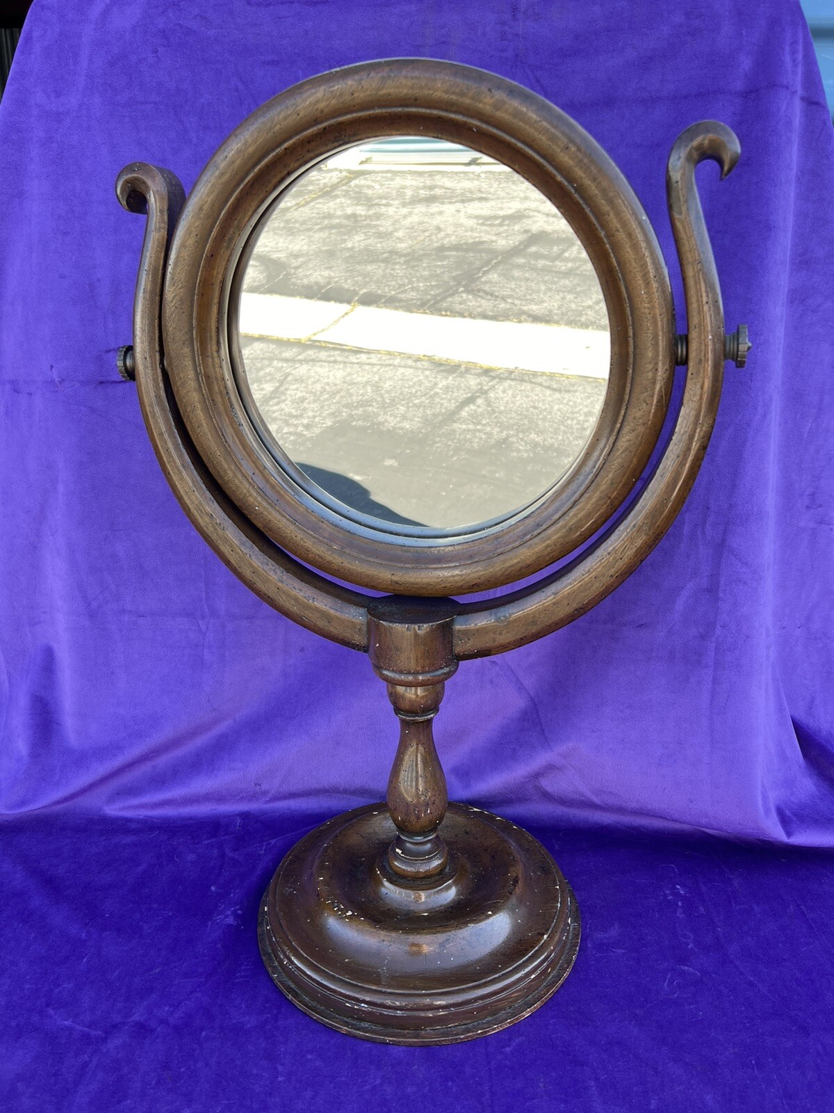 Antique Wooden Framed Shaving/ Dressing/Make-up Mirror Tilting Free Standing 24”