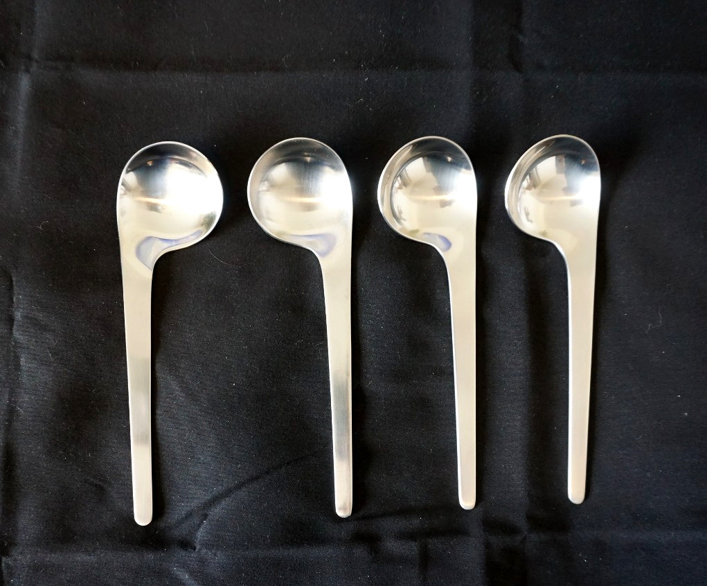 GEORG JENSEN 4 Breakfast Spoon set 1 L 3 R flatware by Arne Jacobsen MCM Denmark