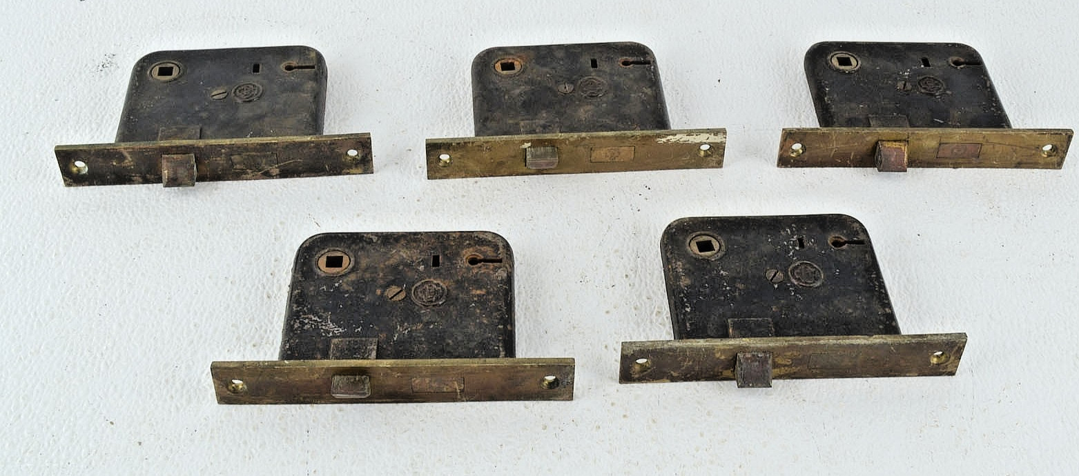 Lot 5 Antique York & Town Brass Face Mortise Locks Cast Iron Door Hardware Lot 7