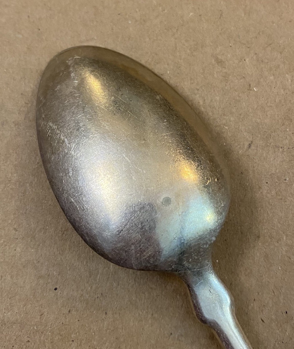 Antiq Rogers & Bros Silverplate 7 1/4” Tipped Oval Soup Spoon Wing Fiddle Mono