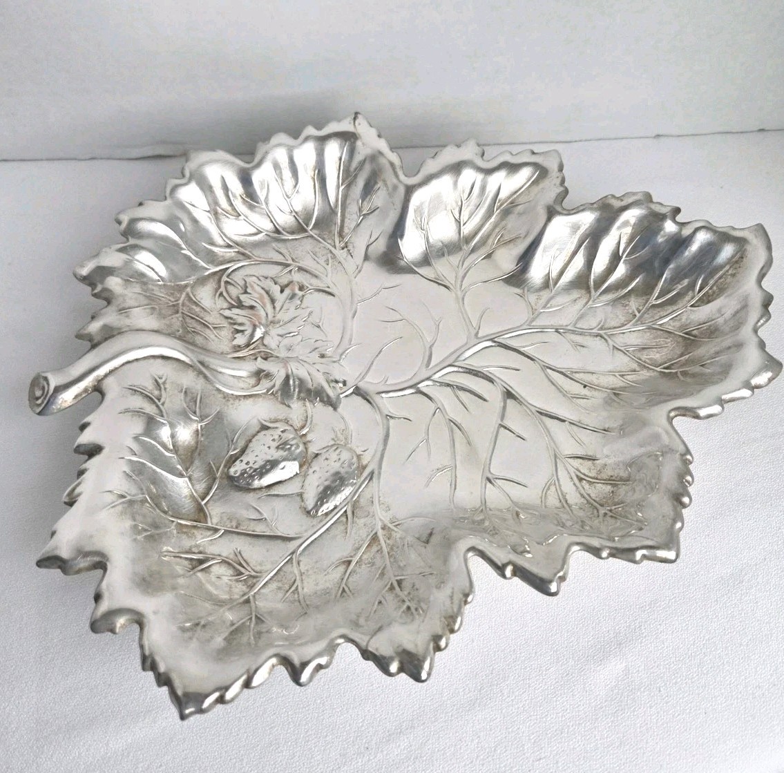 Strawberry Embossed Crescent #711 Silver Plate Leaf Dish Tray