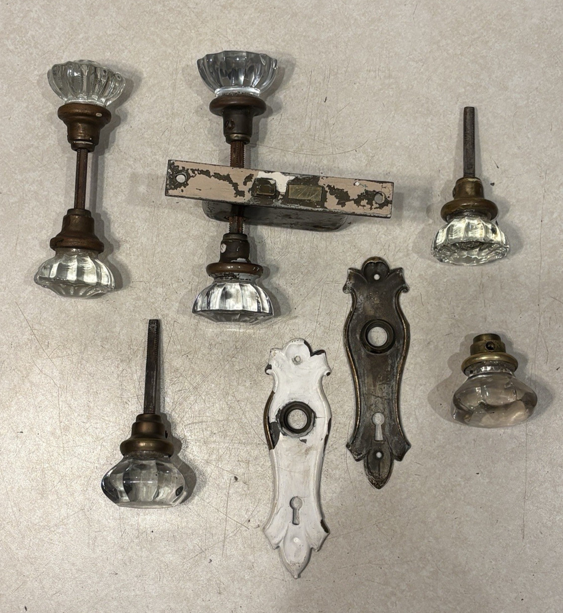 Vintage Door Hardware Lot Glass, Brass Metal Knobs & Mortise Locks ~ No Keys