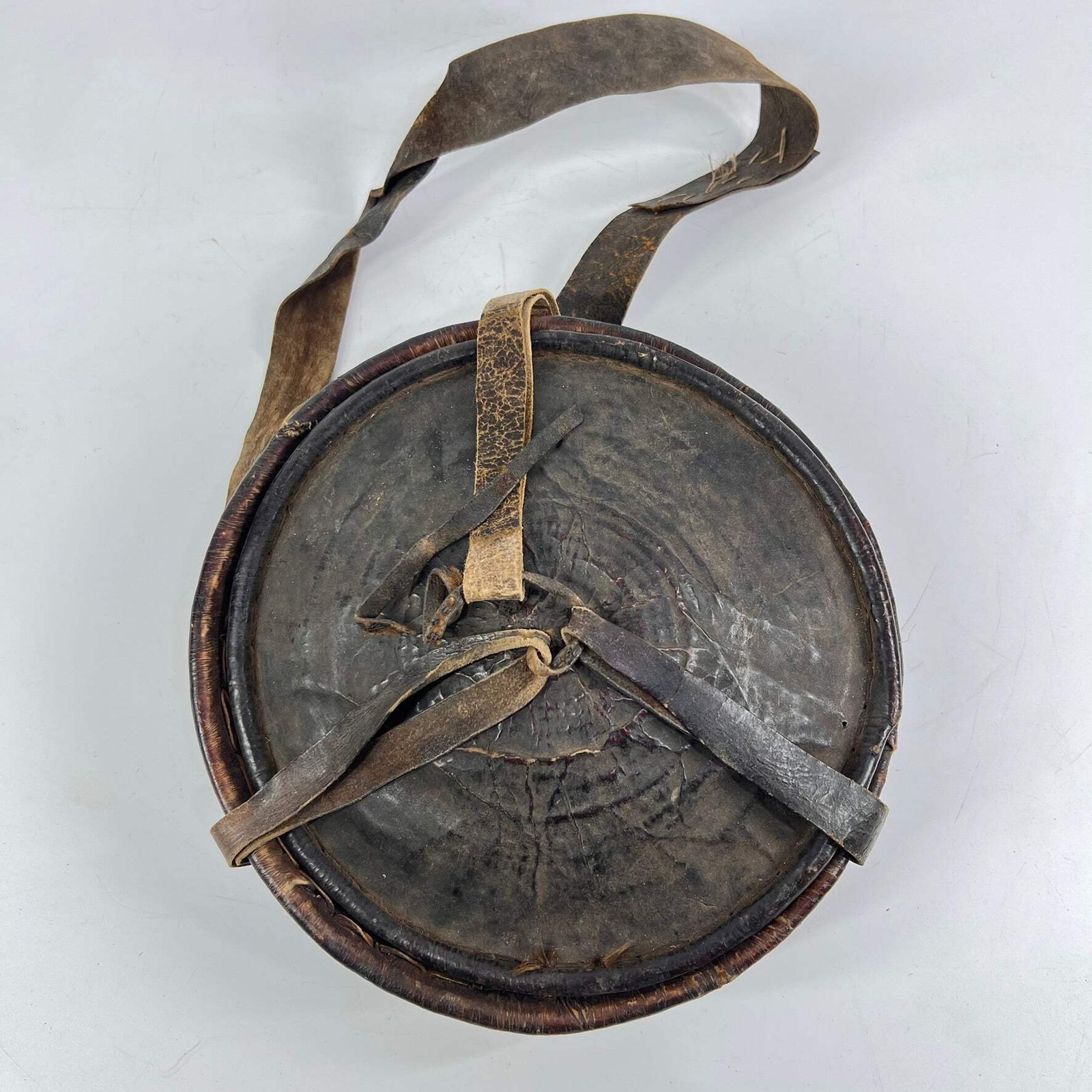 Mesob Lidded Leather Wrapped Lunch Basket Ethiopia