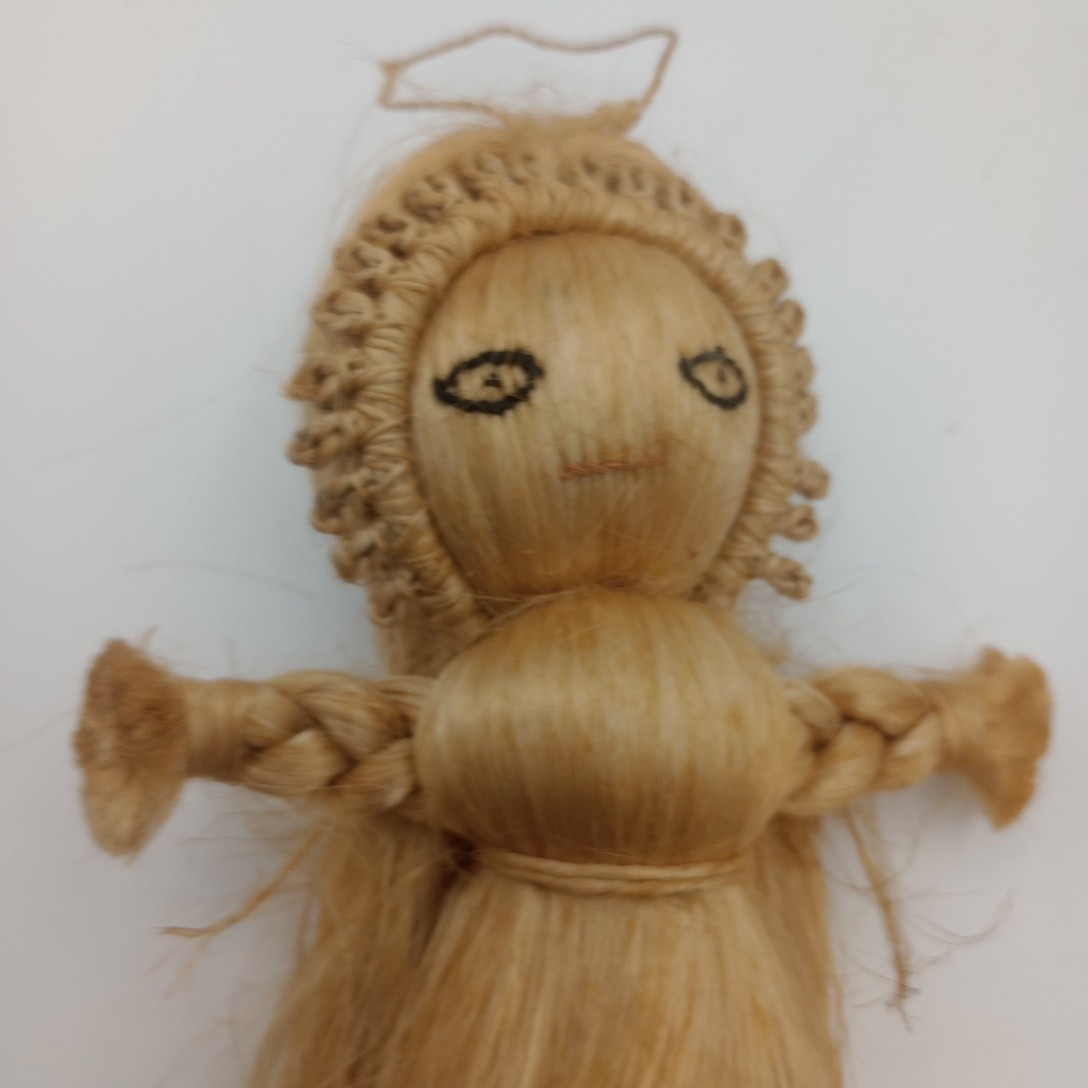Primitive Handmade Corn Silk Straw Doll Vintage