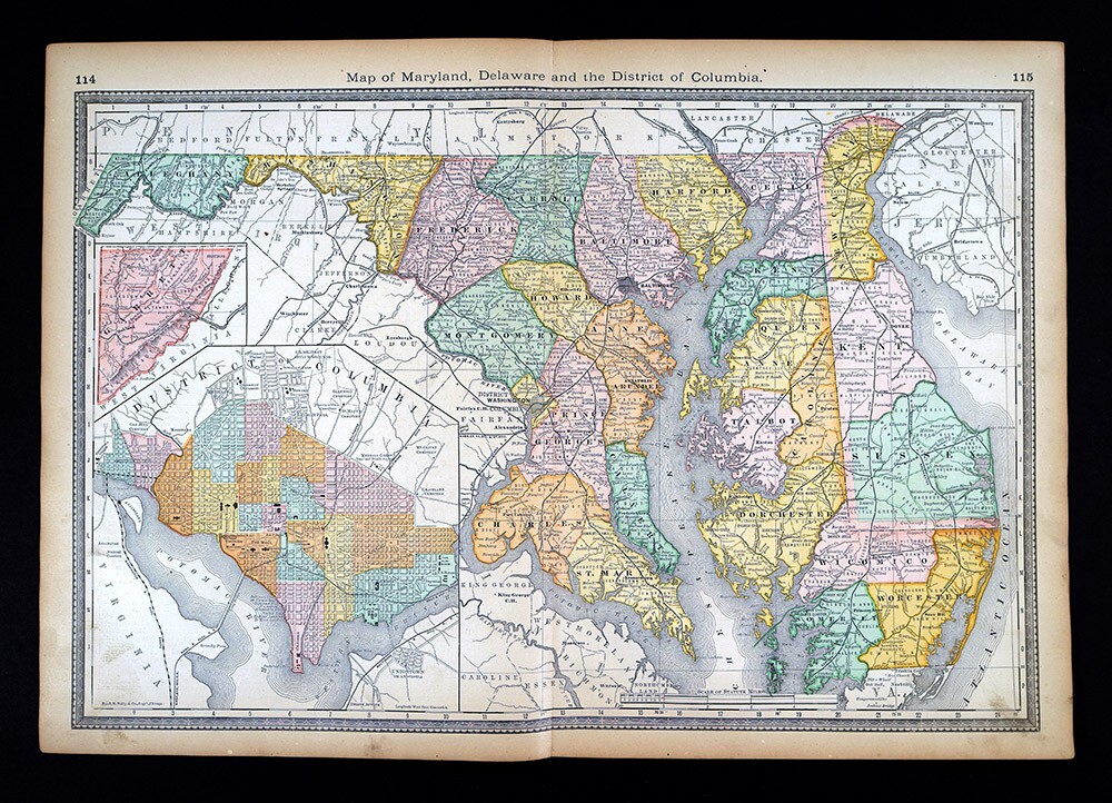 1883 Hardesty Map Maryland Delaware Washington DC Baltimore Dover Annapolis MD