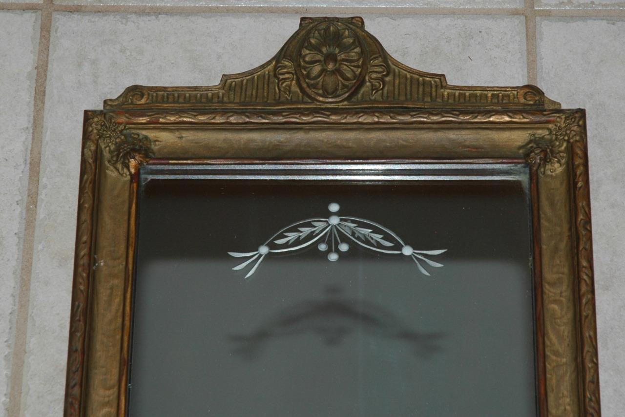 Antique Rectangular Wood & Plaster Framed Hall Bedroom Wall Mirror 12×23″