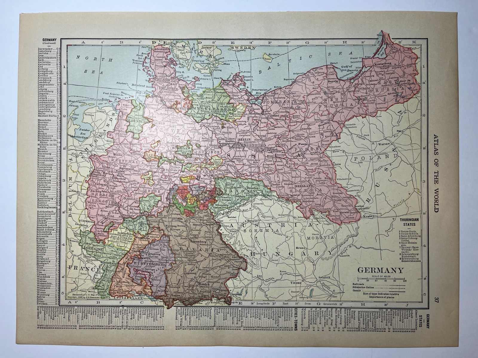 1910 Map of GERMANY fm 1915 New Reference Atlas SEE DESCRIP