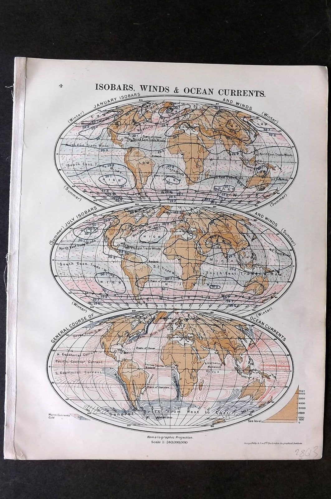 Philip 1908 Climate Map. World Isobars, Winds & Ocean Currents