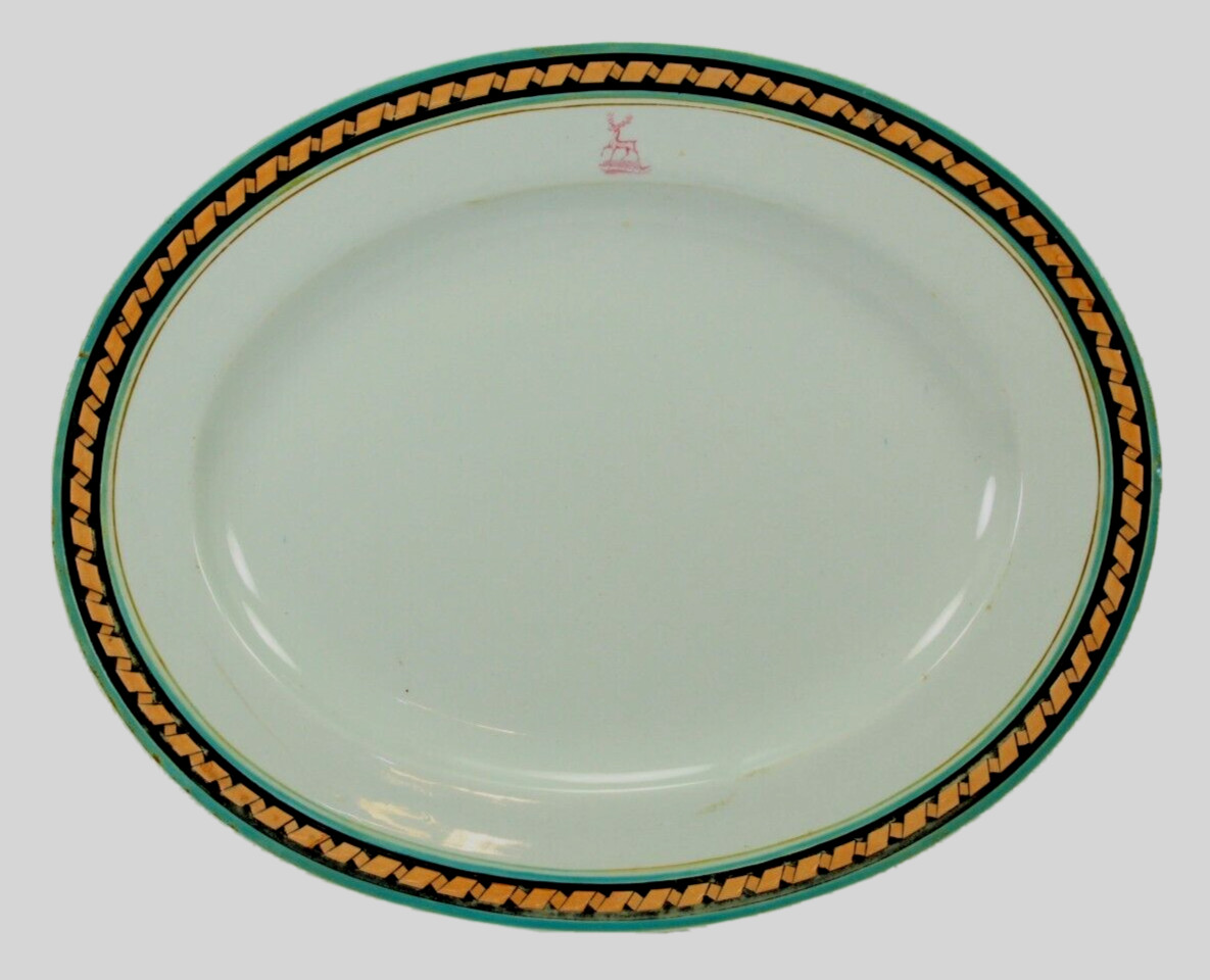 = Circa 1865 Civil War Era White Ironstone Armorial Platter Stag Crest, English