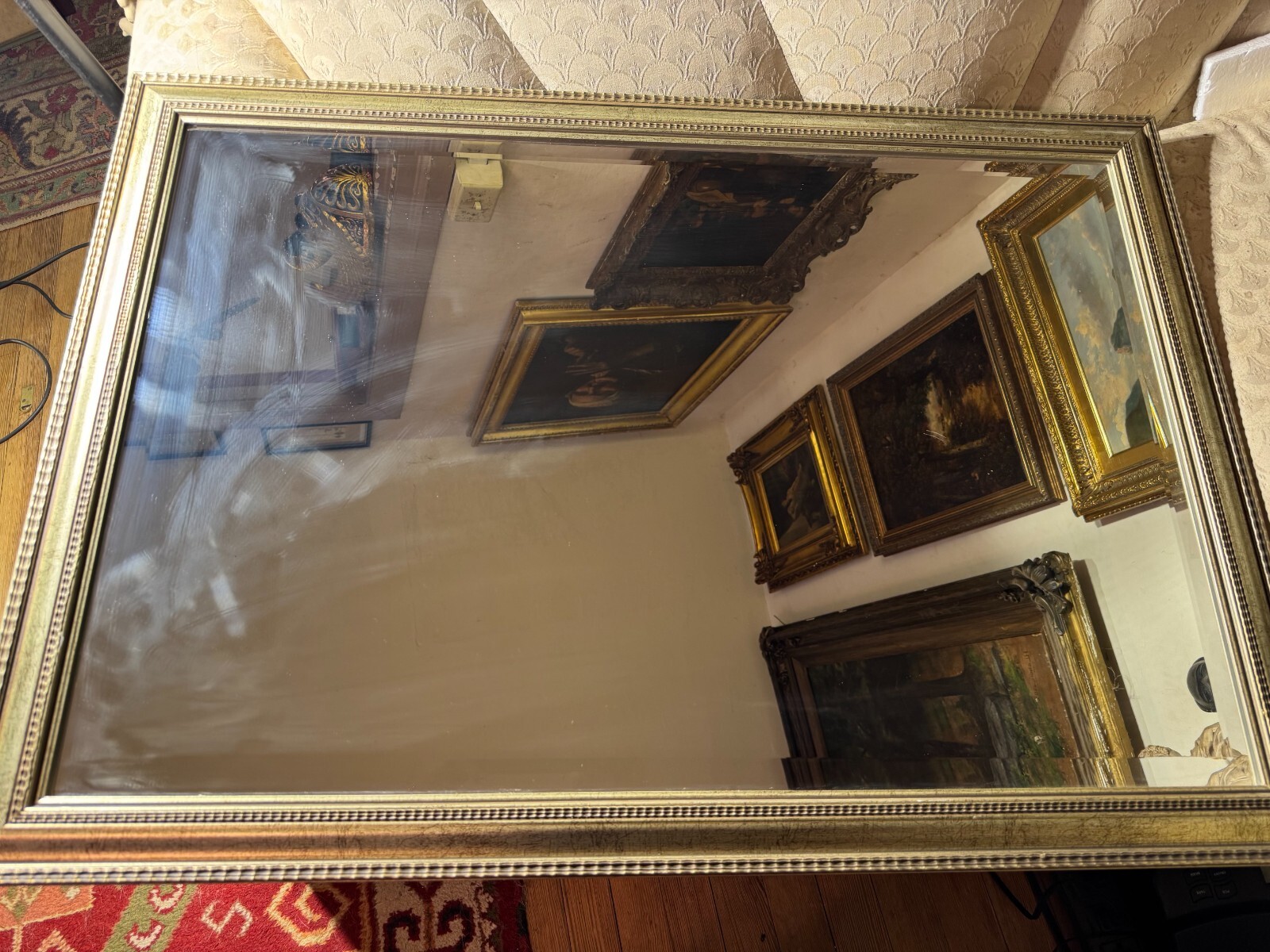 Large Silver Tone Framed Rectangular Wall Mirror – 28.25″ W x 40.25″ L x 1.25″ D