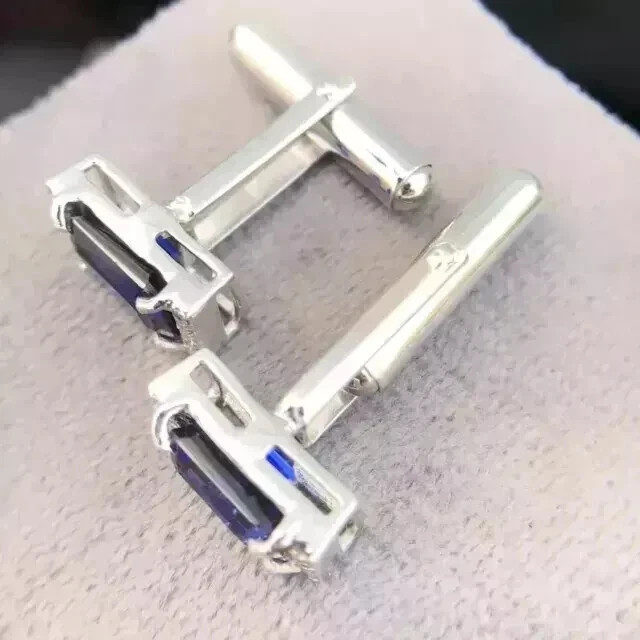 3Ct Emerald Lab Created Blue Sapphire Fancy Men’s Cufflink 14K White Gold Plated
