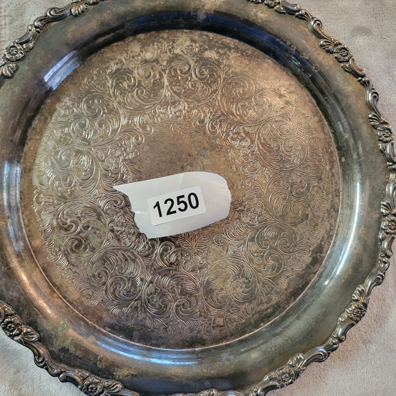 Vtg Silver Plated Serving Tray Ornate Edge Scroll Designs USA Cottagecore Patena