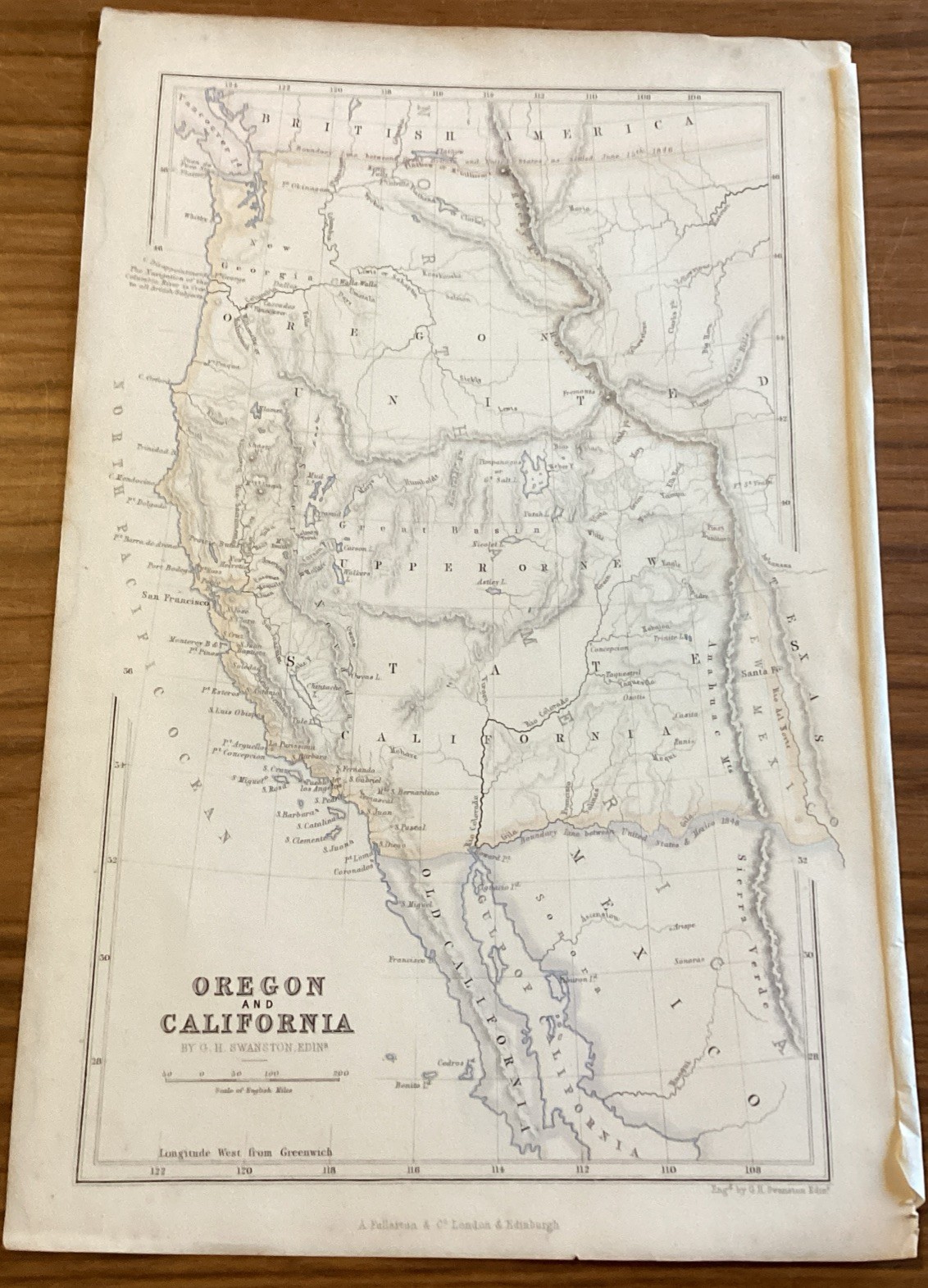 OREGON & CALIFORNIA~ G.H.SWANSTON EDINBURGH~16.5cm X 26cm Antique Map