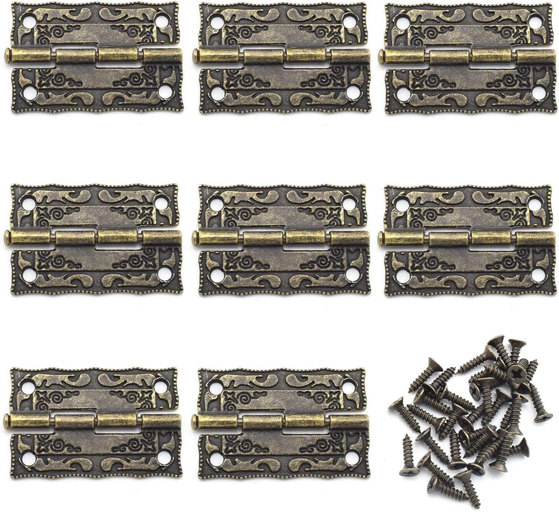 Antique Mini Folding Hinges, 8 PCS Bronze Retro Decoration Hinges with Screws f