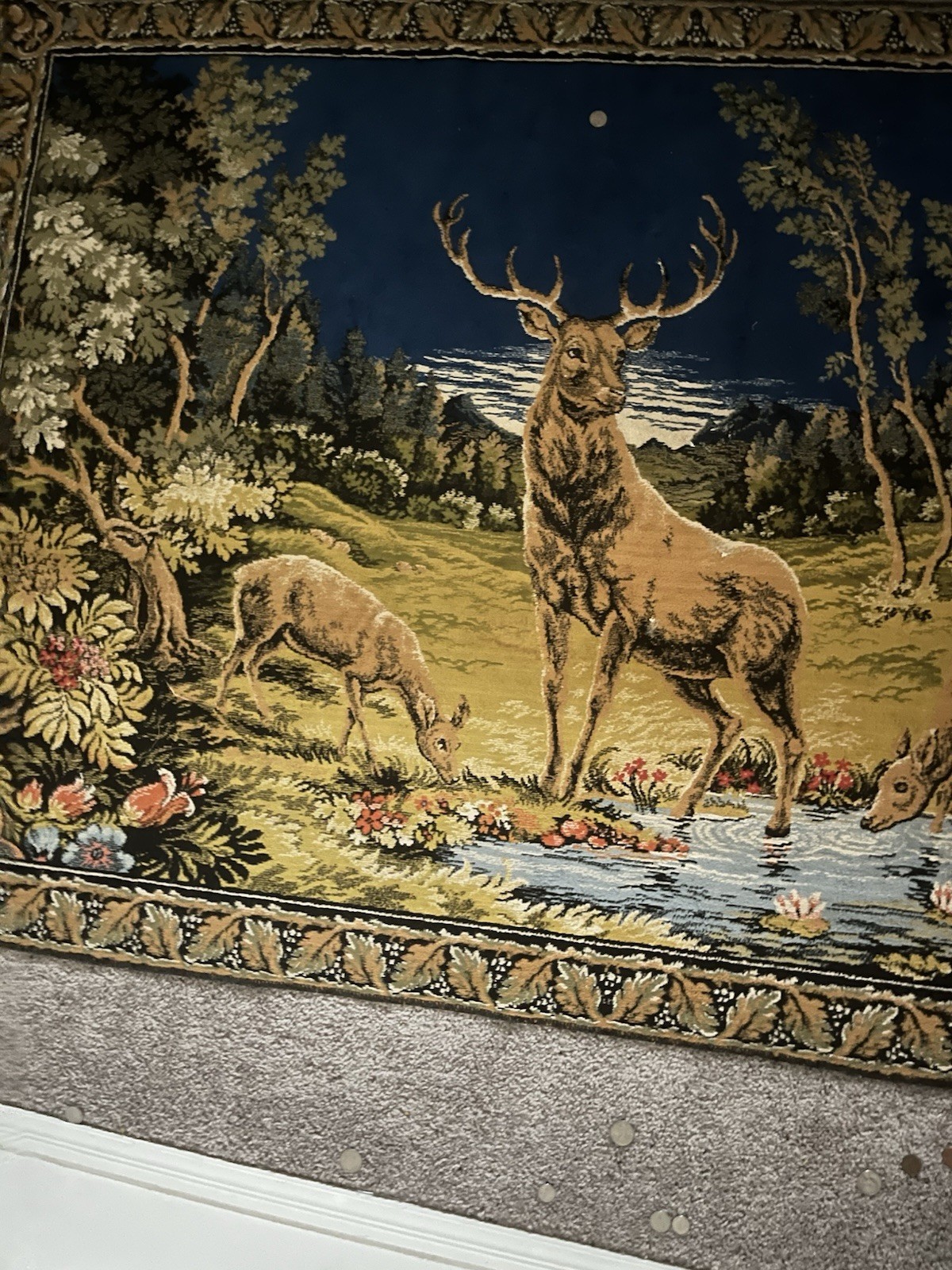 Vintage tapestry or rug with a nature scene, possibly from the Soviet Union