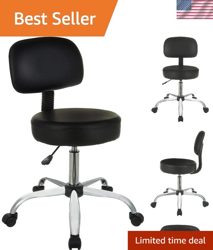 Multi-Purpose Spa Bar Stool with Chrome Base and Wheels – Elegant Black Design