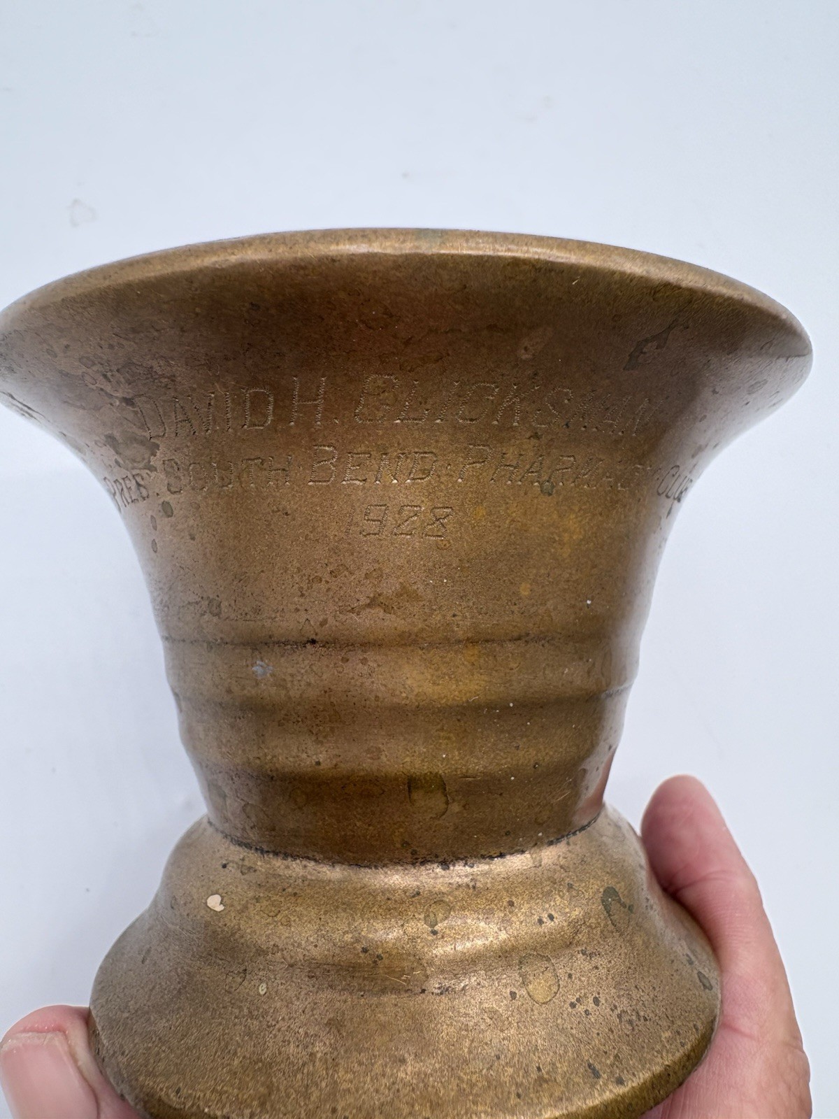 ANTIQUE HEAVY BRASS MORTAR Dated 1928 Pharmacy Apothecary