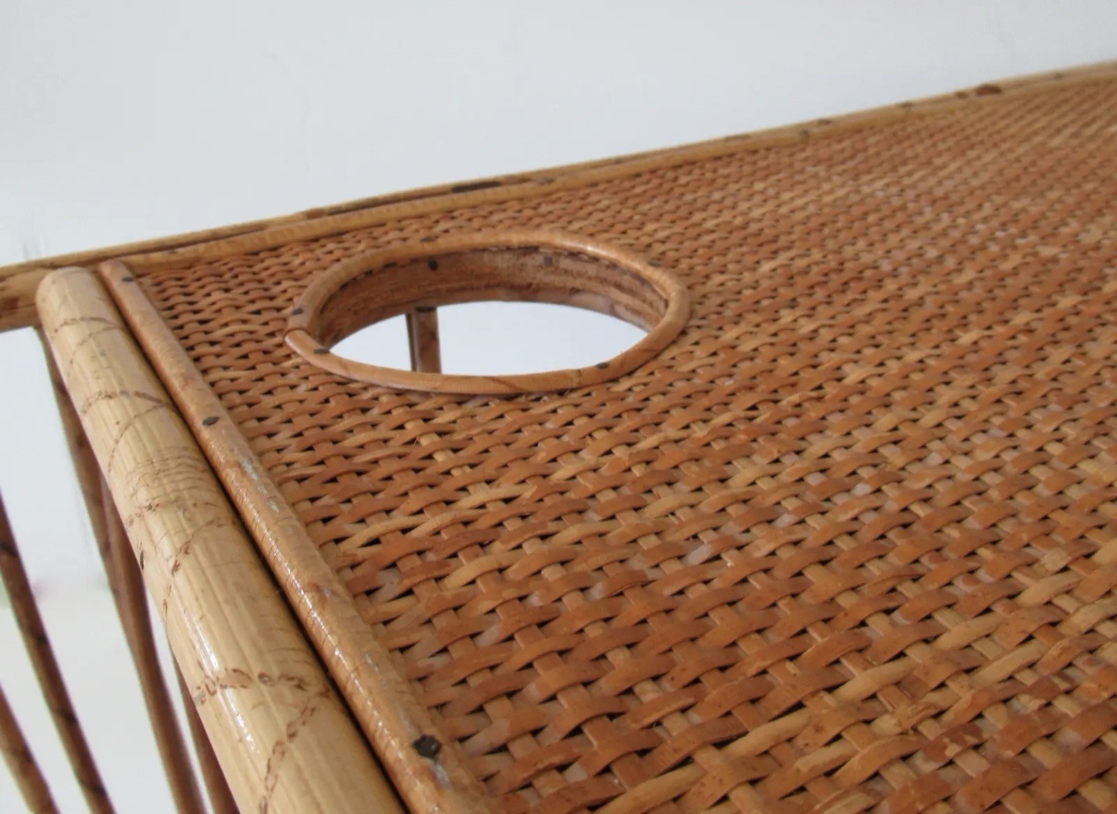 1960s English Anglo Indian Bamboo & Wicker Breakfast, Bed Tray Table