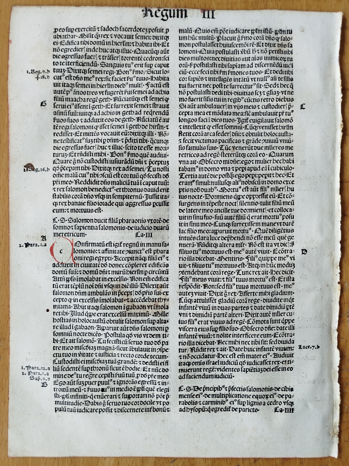 Regnum – Original Incunable Leaf Biblia latina Amerbach Basel – 1491