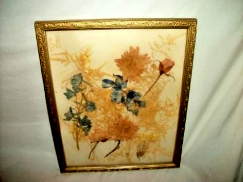 Cottagecore Dried Flowers Picture Antique 1920s Handmade Soft Colors Wood Frame