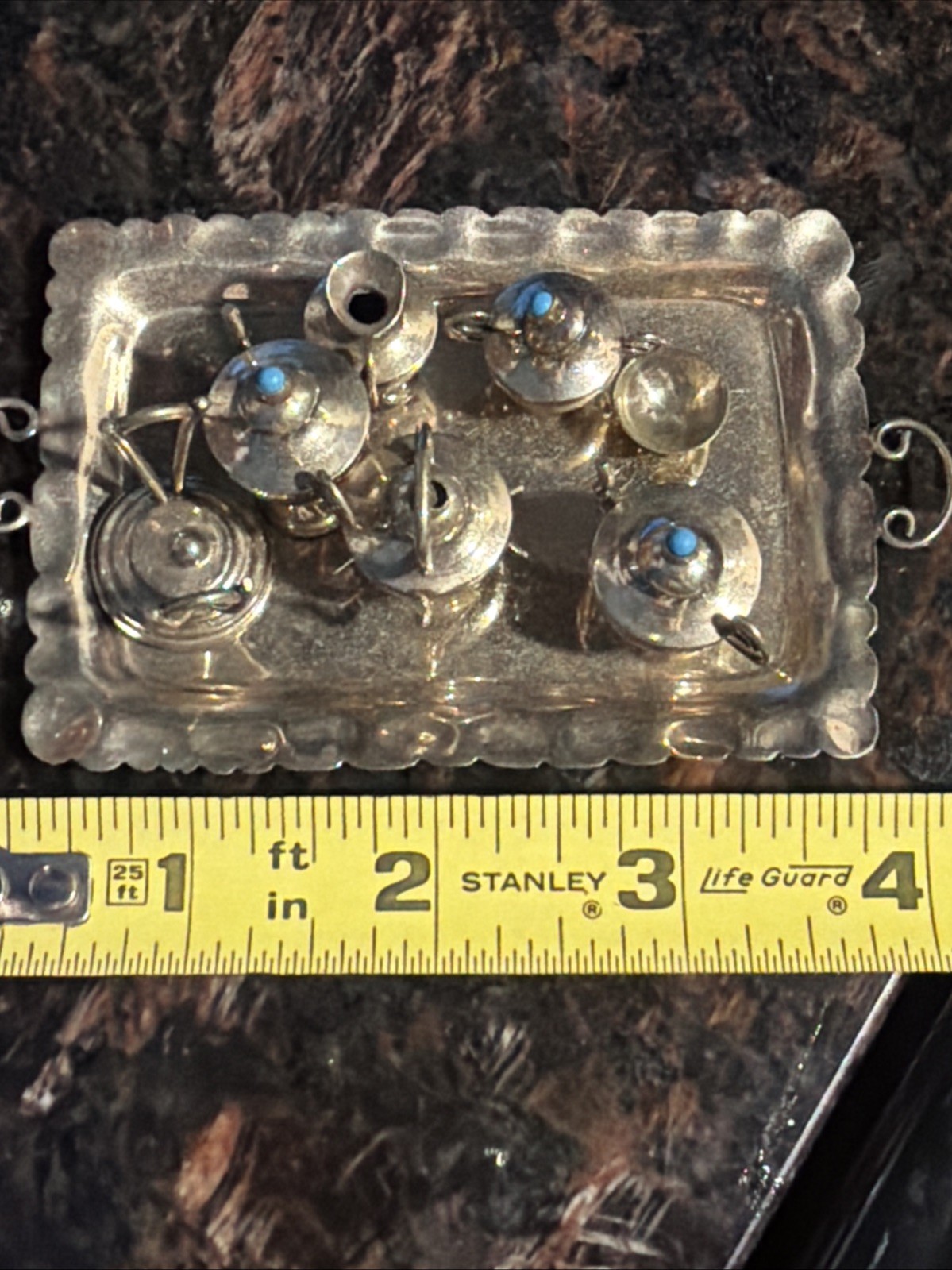 Stellar Mini 10 Piece Tea Set Handcrafted ’60s Alpaca Sterling Silver Turquoise