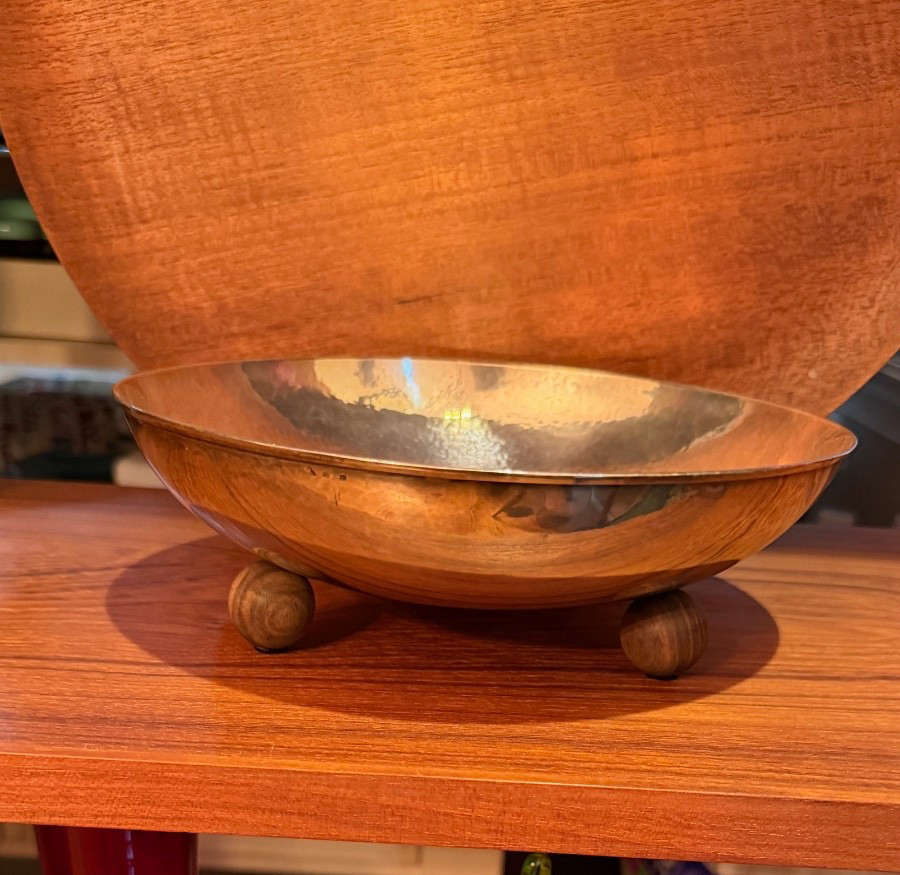 RARE Hand Hammered Art Deco Franz Bibus 800 Silver Bowl Macassar Ebony Feet