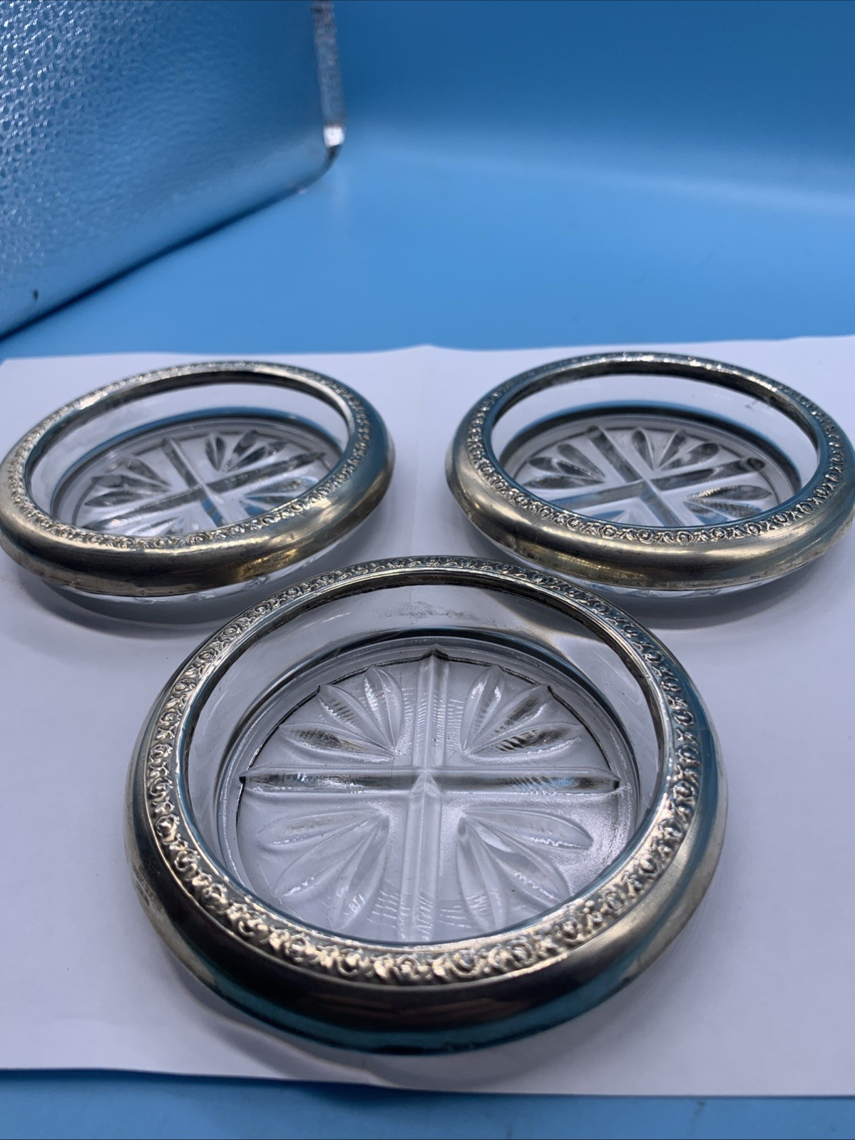 Vintage F.B Roger’s Sterling Silver Glass Coasters