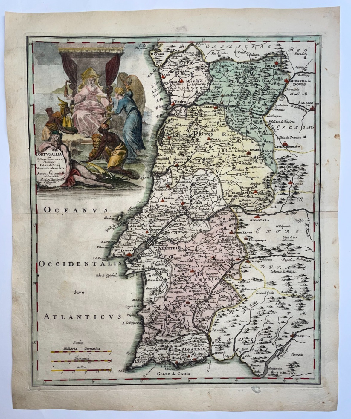 PORTUGAL 1718 CHRISTOPHER WEIGEL LARGE ANTIQUE MAP 18TH CENTURY