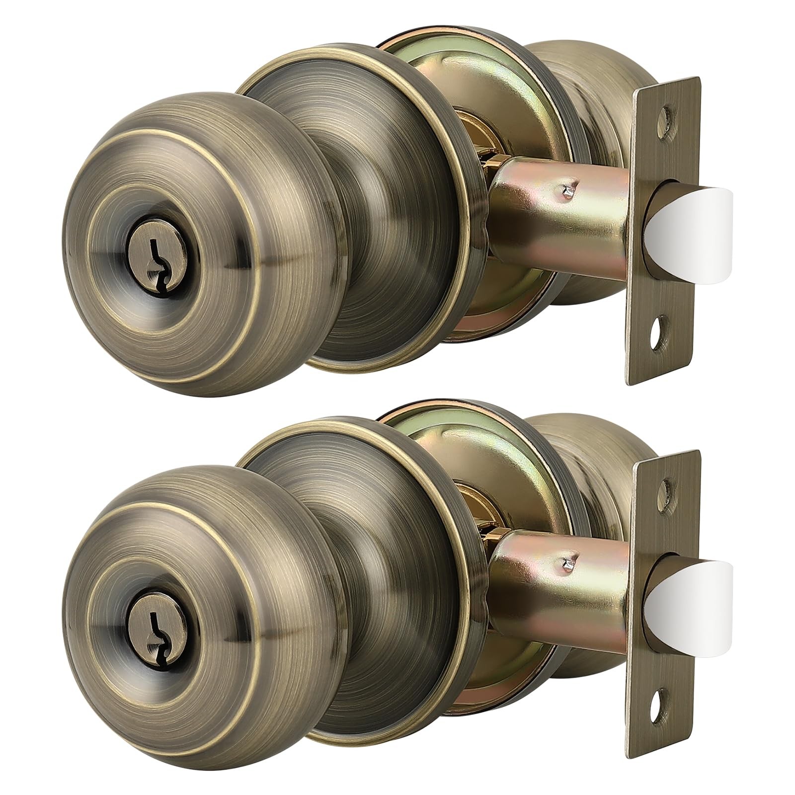 Probrico Entrance Door Knobs Lock Keyed Alike Lockset 2, Antique Brass